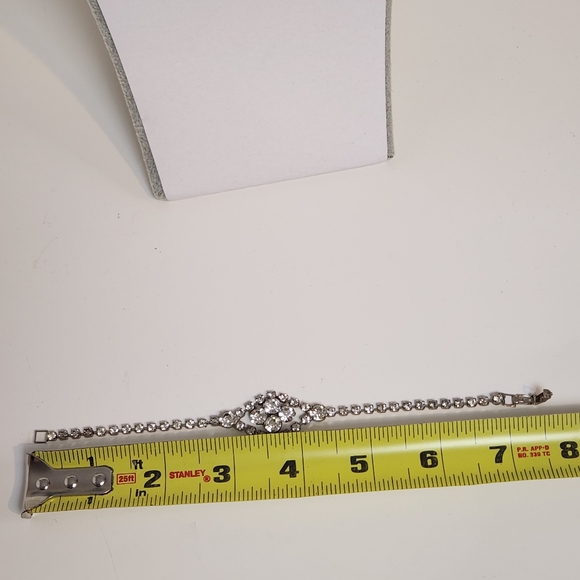 Vintage Art Deco Style Rhinestone Link Bracelet Silver Tone 1950s Retro Costume - Picture 5 of 9